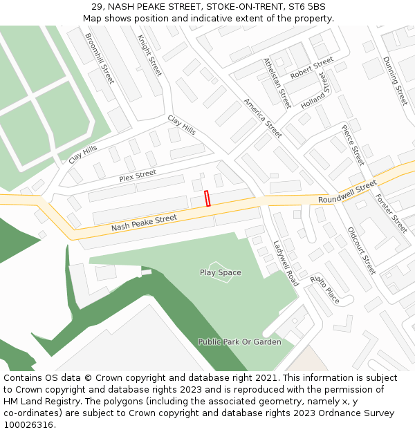 29, NASH PEAKE STREET, STOKE-ON-TRENT, ST6 5BS: Location map and indicative extent of plot