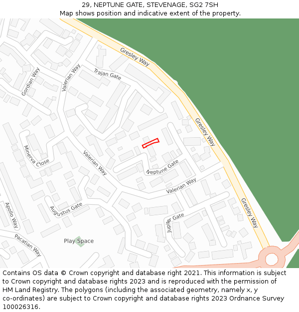 29, NEPTUNE GATE, STEVENAGE, SG2 7SH: Location map and indicative extent of plot