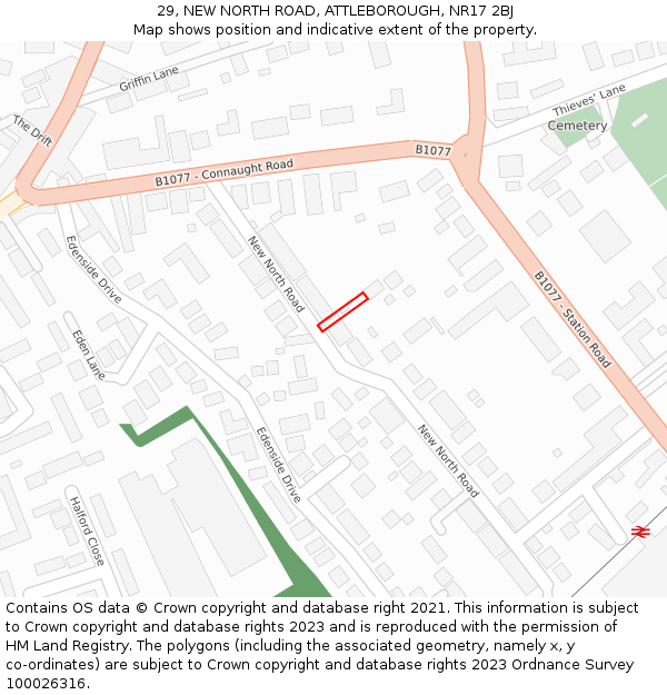 29, NEW NORTH ROAD, ATTLEBOROUGH, NR17 2BJ: Location map and indicative extent of plot
