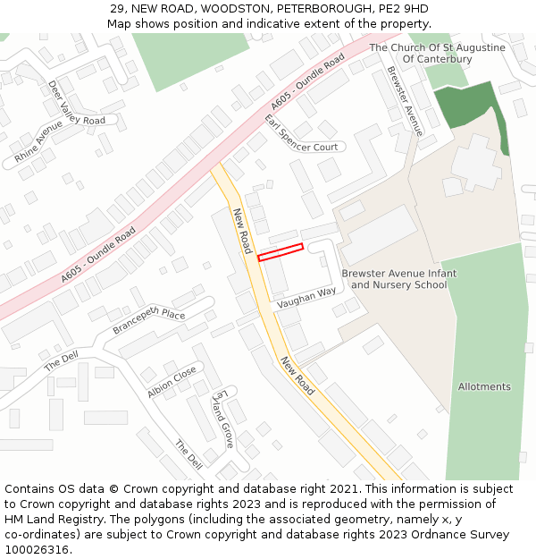 29, NEW ROAD, WOODSTON, PETERBOROUGH, PE2 9HD: Location map and indicative extent of plot