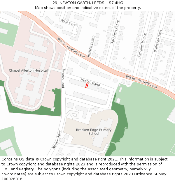 29, NEWTON GARTH, LEEDS, LS7 4HG: Location map and indicative extent of plot