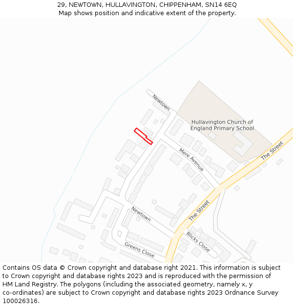 29, NEWTOWN, HULLAVINGTON, CHIPPENHAM, SN14 6EQ: Location map and indicative extent of plot