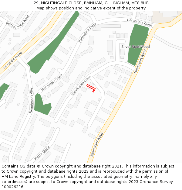 29, NIGHTINGALE CLOSE, RAINHAM, GILLINGHAM, ME8 8HR: Location map and indicative extent of plot