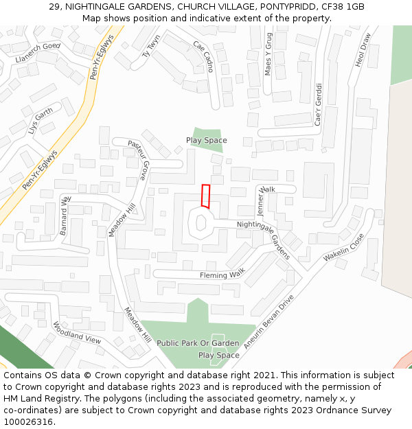 29, NIGHTINGALE GARDENS, CHURCH VILLAGE, PONTYPRIDD, CF38 1GB: Location map and indicative extent of plot