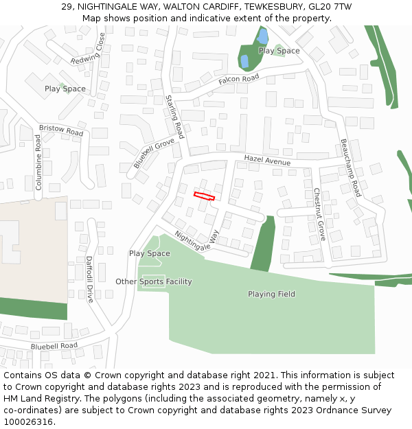 29, NIGHTINGALE WAY, WALTON CARDIFF, TEWKESBURY, GL20 7TW: Location map and indicative extent of plot