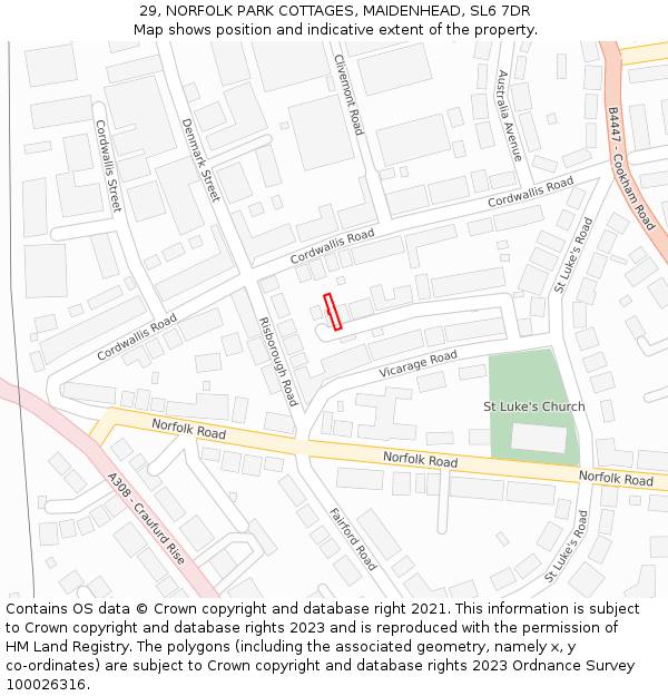 29, NORFOLK PARK COTTAGES, MAIDENHEAD, SL6 7DR: Location map and indicative extent of plot