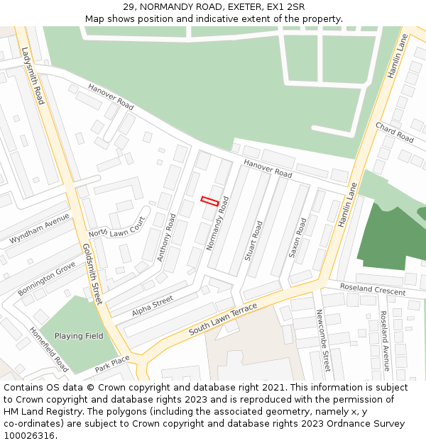 29, NORMANDY ROAD, EXETER, EX1 2SR: Location map and indicative extent of plot