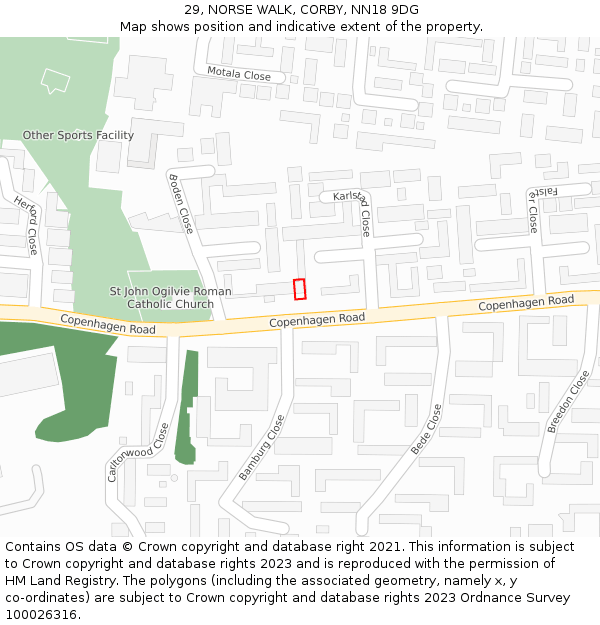 29, NORSE WALK, CORBY, NN18 9DG: Location map and indicative extent of plot