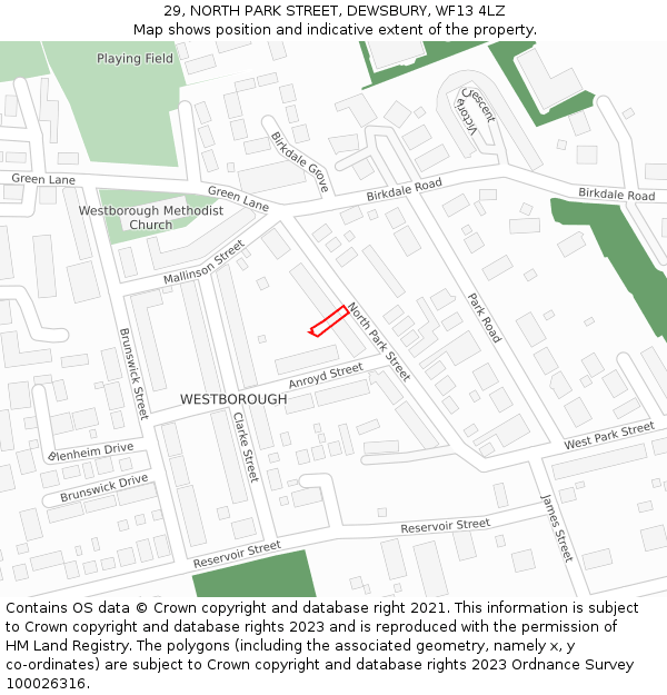 29, NORTH PARK STREET, DEWSBURY, WF13 4LZ: Location map and indicative extent of plot
