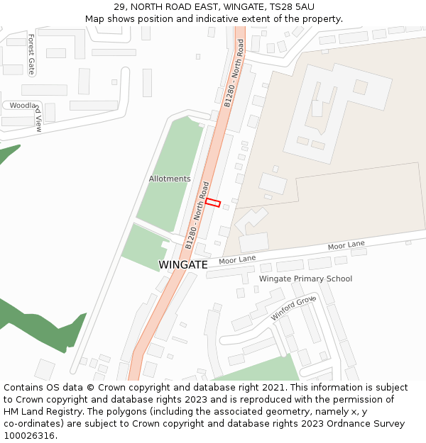 29, NORTH ROAD EAST, WINGATE, TS28 5AU: Location map and indicative extent of plot