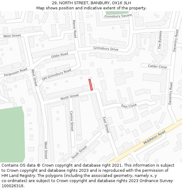 29, NORTH STREET, BANBURY, OX16 3LH: Location map and indicative extent of plot