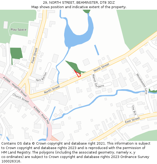 29, NORTH STREET, BEAMINSTER, DT8 3DZ: Location map and indicative extent of plot