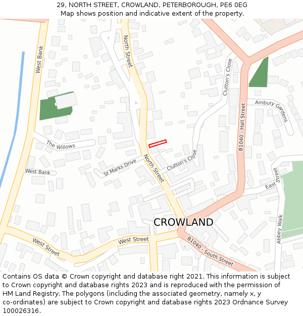 29, NORTH STREET, CROWLAND, PETERBOROUGH, PE6 0EG: Location map and indicative extent of plot