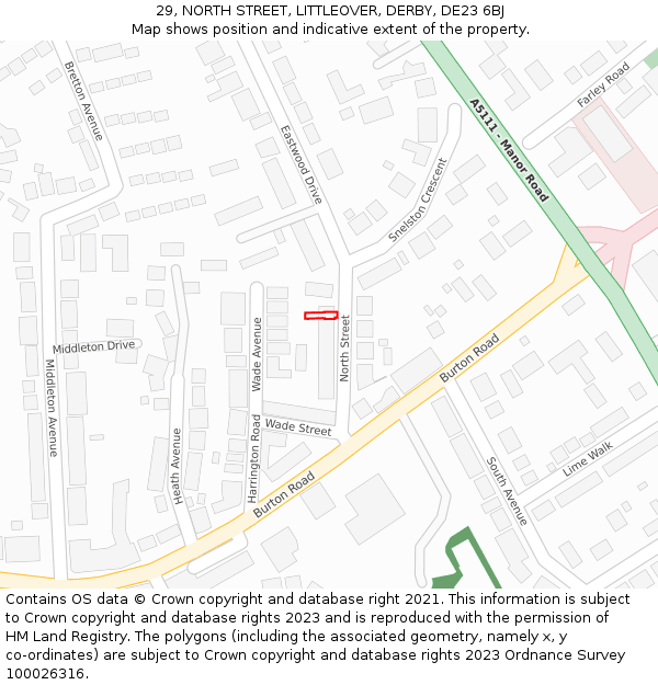 29, NORTH STREET, LITTLEOVER, DERBY, DE23 6BJ: Location map and indicative extent of plot