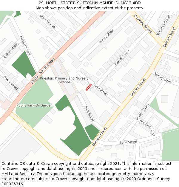 29, NORTH STREET, SUTTON-IN-ASHFIELD, NG17 4BD: Location map and indicative extent of plot