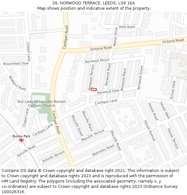 29, NORWOOD TERRACE, LEEDS, LS6 1EA: Location map and indicative extent of plot