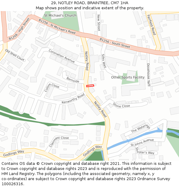 29, NOTLEY ROAD, BRAINTREE, CM7 1HA: Location map and indicative extent of plot
