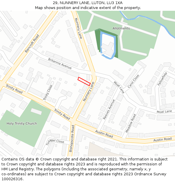 29, NUNNERY LANE, LUTON, LU3 1XA: Location map and indicative extent of plot