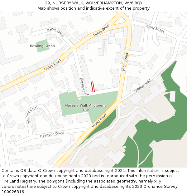 29, NURSERY WALK, WOLVERHAMPTON, WV6 8QY: Location map and indicative extent of plot