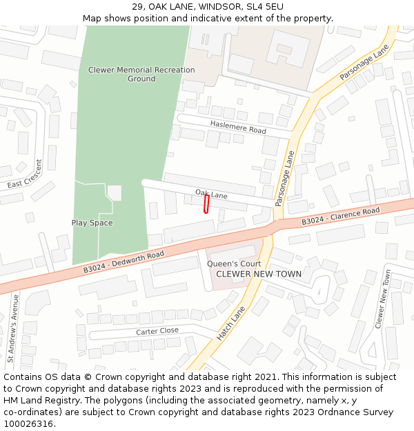 29, OAK LANE, WINDSOR, SL4 5EU: Location map and indicative extent of plot