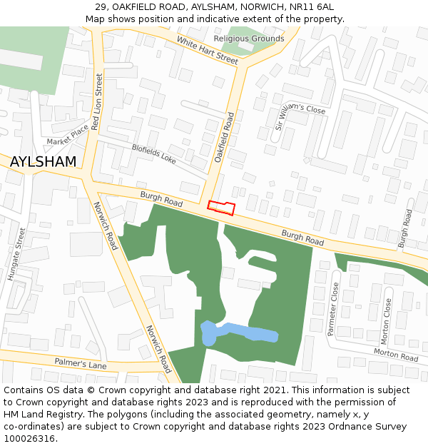 29, OAKFIELD ROAD, AYLSHAM, NORWICH, NR11 6AL: Location map and indicative extent of plot