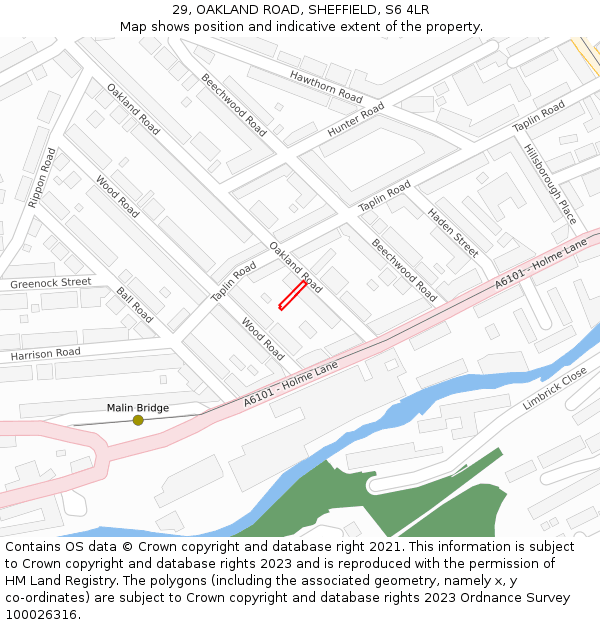 29, OAKLAND ROAD, SHEFFIELD, S6 4LR: Location map and indicative extent of plot