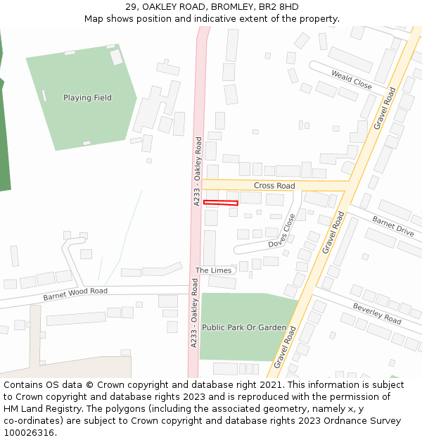 29, OAKLEY ROAD, BROMLEY, BR2 8HD: Location map and indicative extent of plot