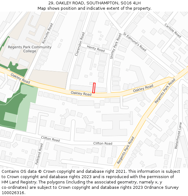29, OAKLEY ROAD, SOUTHAMPTON, SO16 4LH: Location map and indicative extent of plot