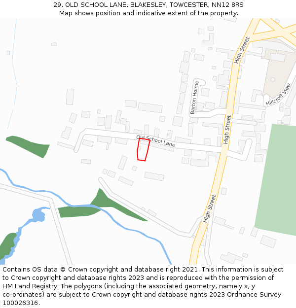 29, OLD SCHOOL LANE, BLAKESLEY, TOWCESTER, NN12 8RS: Location map and indicative extent of plot