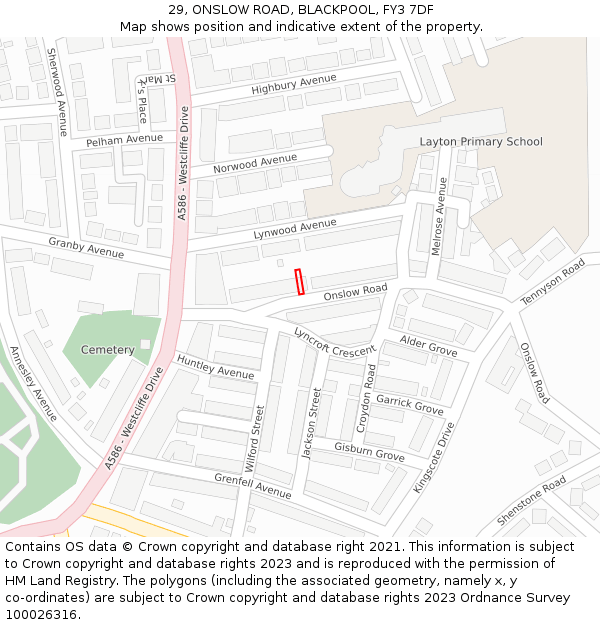 29, ONSLOW ROAD, BLACKPOOL, FY3 7DF: Location map and indicative extent of plot