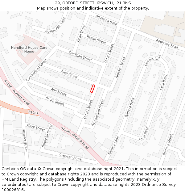 29, ORFORD STREET, IPSWICH, IP1 3NS: Location map and indicative extent of plot