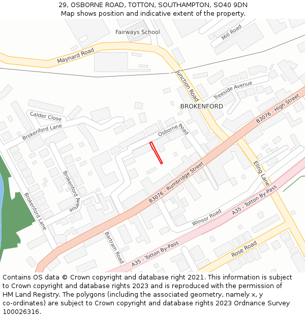 29, OSBORNE ROAD, TOTTON, SOUTHAMPTON, SO40 9DN: Location map and indicative extent of plot