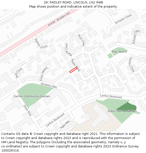 29, PADLEY ROAD, LINCOLN, LN2 4WB: Location map and indicative extent of plot