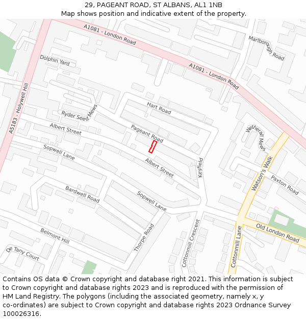 29, PAGEANT ROAD, ST ALBANS, AL1 1NB: Location map and indicative extent of plot
