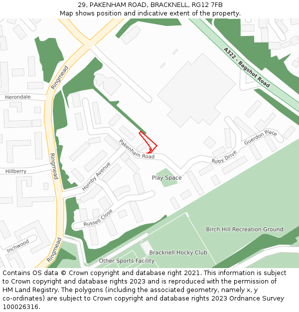 29, PAKENHAM ROAD, BRACKNELL, RG12 7FB: Location map and indicative extent of plot