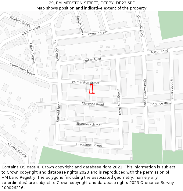 29, PALMERSTON STREET, DERBY, DE23 6PE: Location map and indicative extent of plot