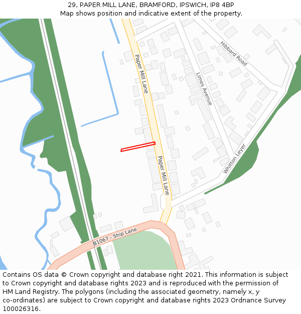 29, PAPER MILL LANE, BRAMFORD, IPSWICH, IP8 4BP: Location map and indicative extent of plot