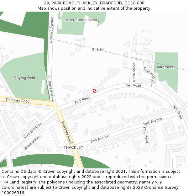 29, PARK ROAD, THACKLEY, BRADFORD, BD10 0RR: Location map and indicative extent of plot
