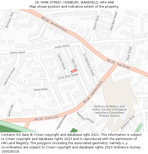 29, PARK STREET, HORBURY, WAKEFIELD, WF4 6AB: Location map and indicative extent of plot