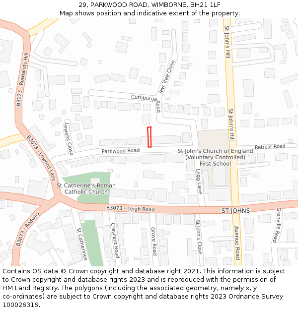 29, PARKWOOD ROAD, WIMBORNE, BH21 1LF: Location map and indicative extent of plot