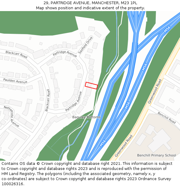 29, PARTRIDGE AVENUE, MANCHESTER, M23 1PL: Location map and indicative extent of plot