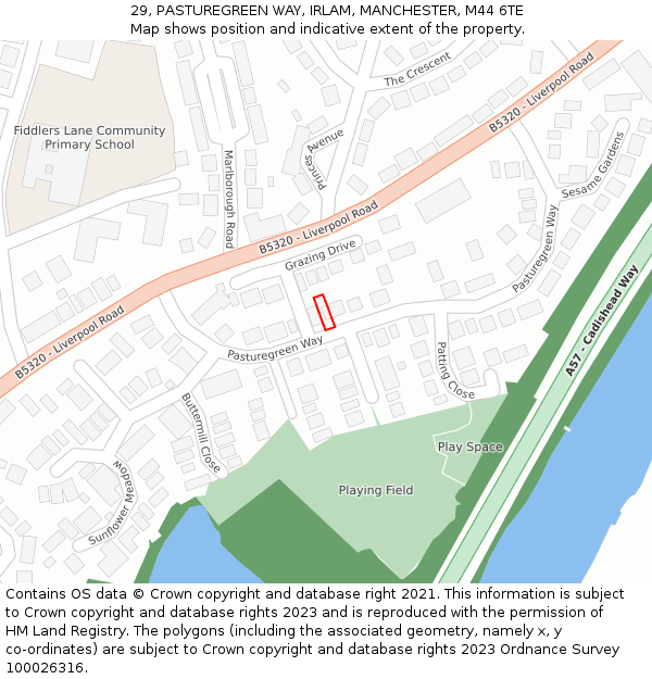 29, PASTUREGREEN WAY, IRLAM, MANCHESTER, M44 6TE: Location map and indicative extent of plot