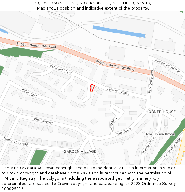 29, PATERSON CLOSE, STOCKSBRIDGE, SHEFFIELD, S36 1JQ: Location map and indicative extent of plot