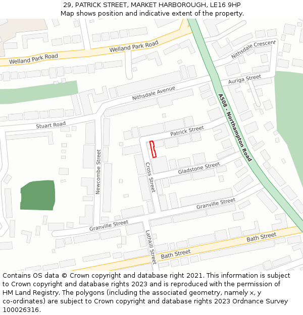 29, PATRICK STREET, MARKET HARBOROUGH, LE16 9HP: Location map and indicative extent of plot