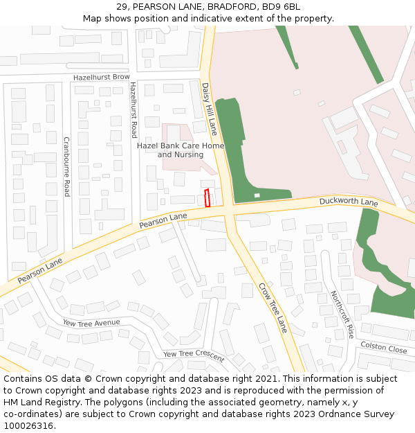 29, PEARSON LANE, BRADFORD, BD9 6BL: Location map and indicative extent of plot
