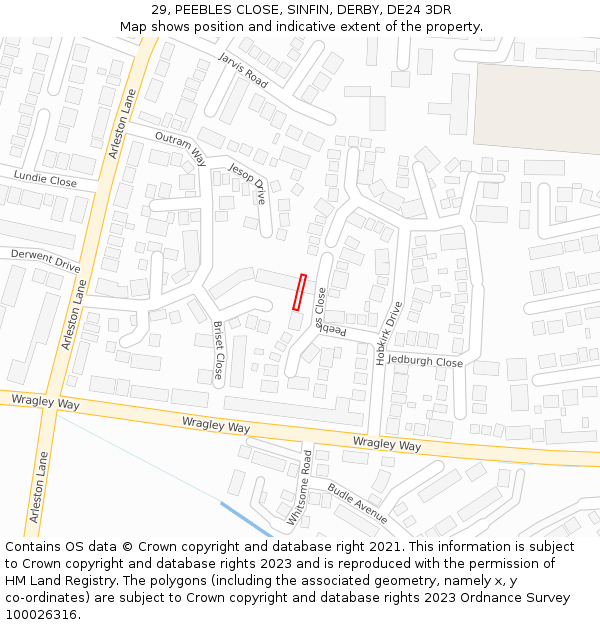 29, PEEBLES CLOSE, SINFIN, DERBY, DE24 3DR: Location map and indicative extent of plot