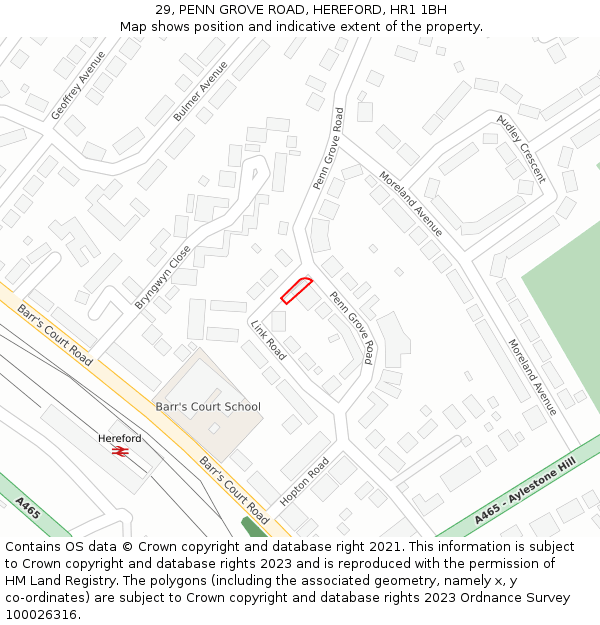 29, PENN GROVE ROAD, HEREFORD, HR1 1BH: Location map and indicative extent of plot