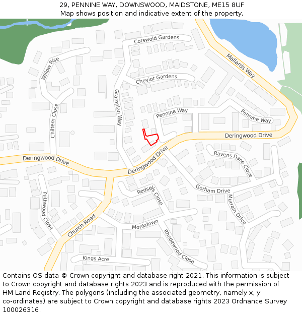 29, PENNINE WAY, DOWNSWOOD, MAIDSTONE, ME15 8UF: Location map and indicative extent of plot