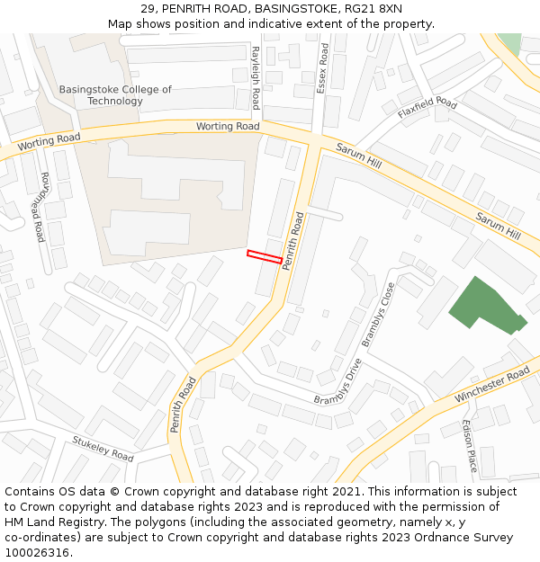 29, PENRITH ROAD, BASINGSTOKE, RG21 8XN: Location map and indicative extent of plot