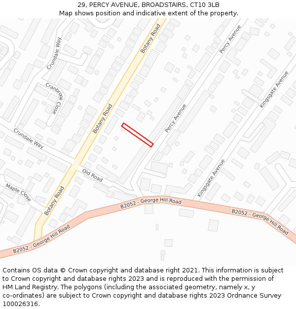 29, PERCY AVENUE, BROADSTAIRS, CT10 3LB: Location map and indicative extent of plot